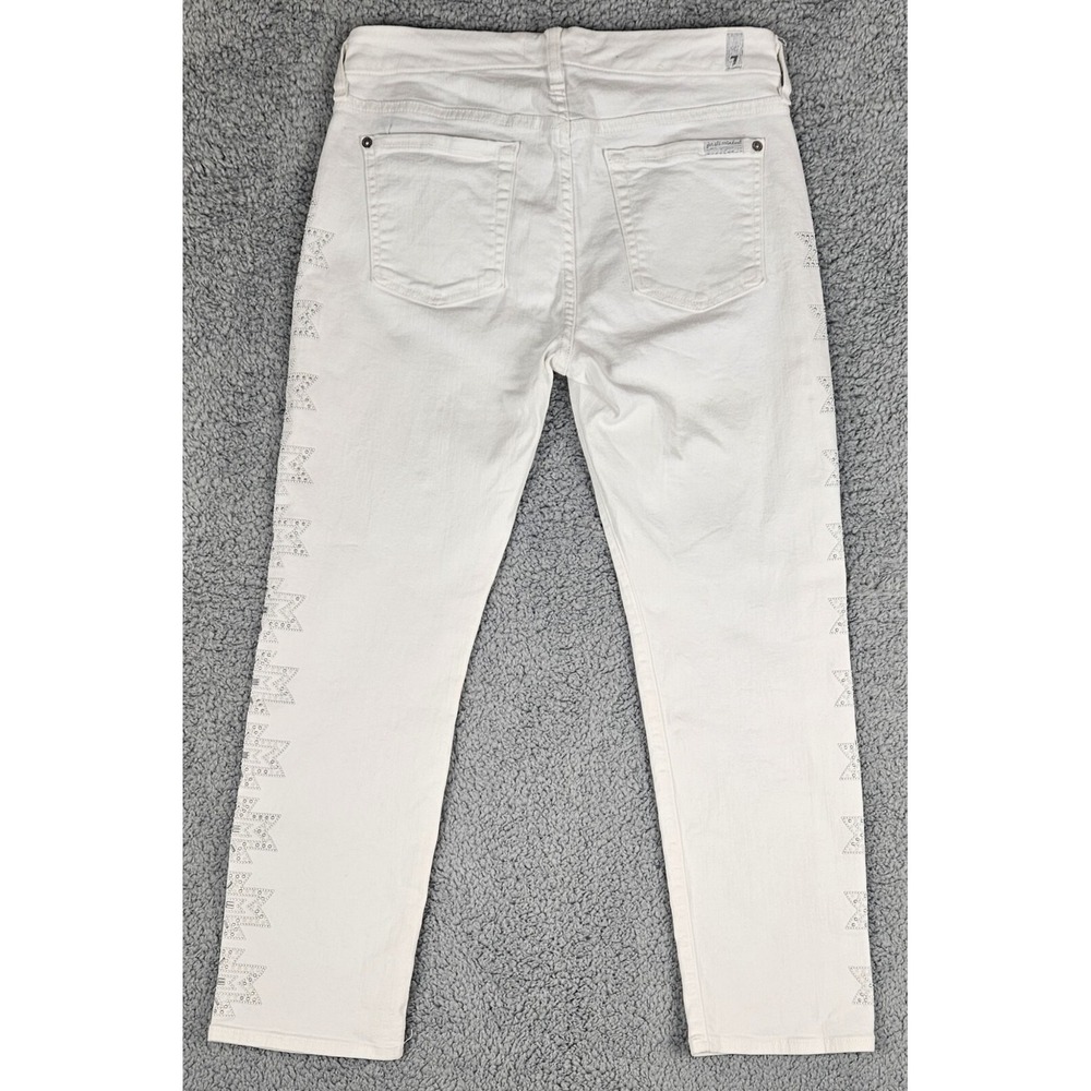 7 For All Mankind Women's Jeans 30x26 White Studded Slim Straight Stretch Denim - Picture 2 of 9